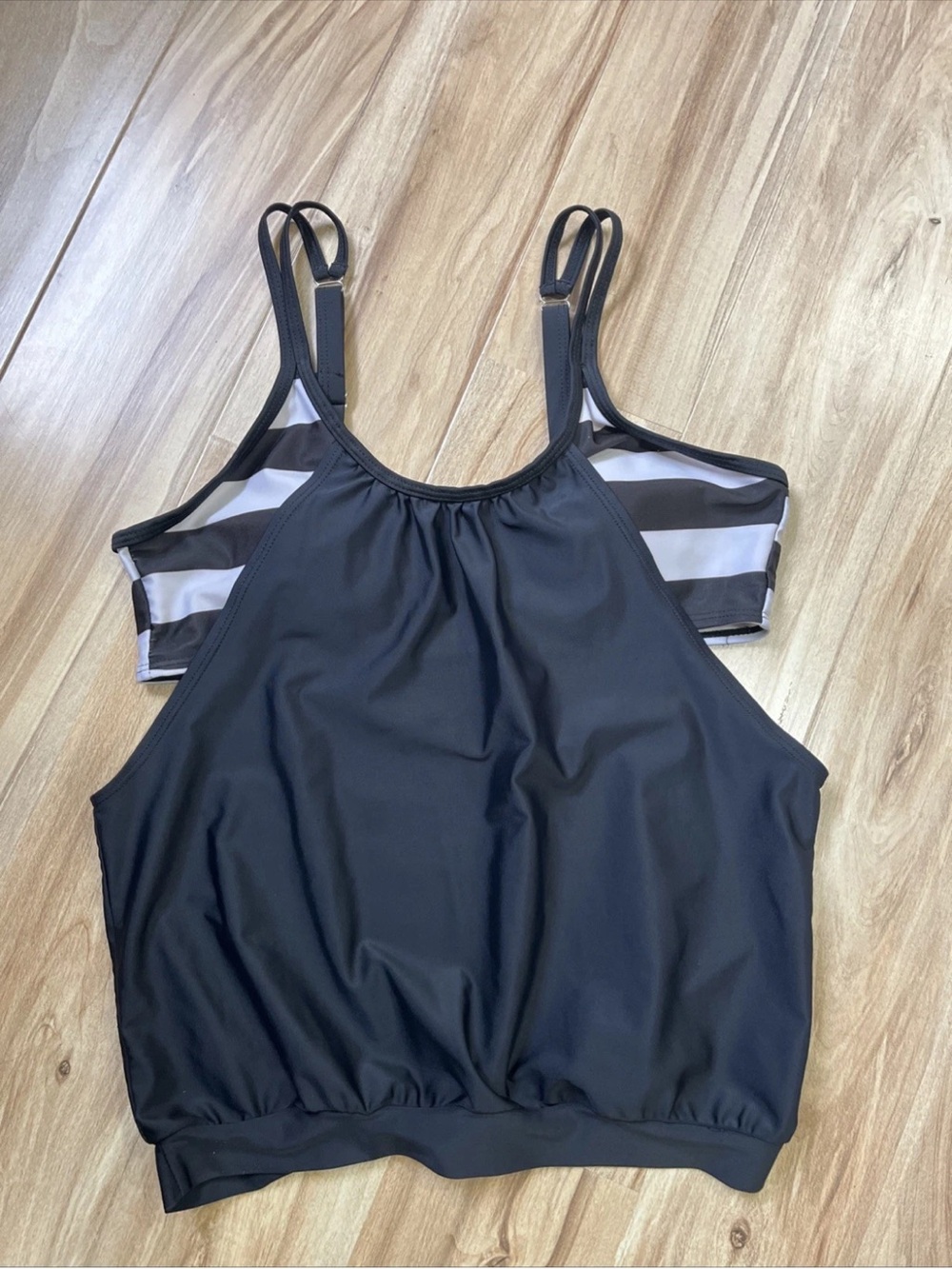 Black White Swim Tank with adjustable straps
